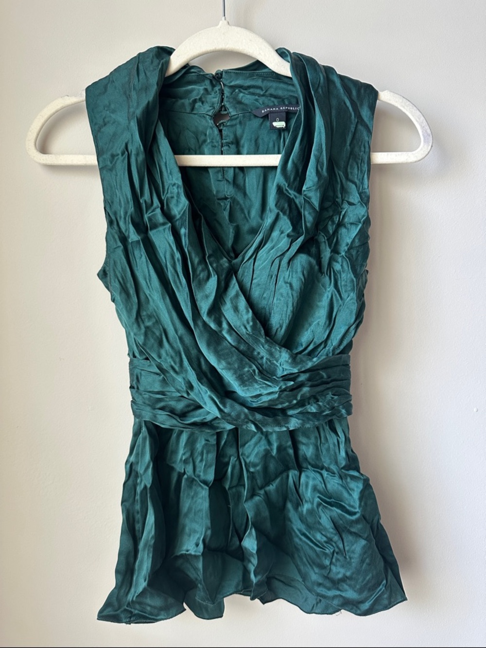 Banana Republic Teal Green Draped Satin Surplice Camisole